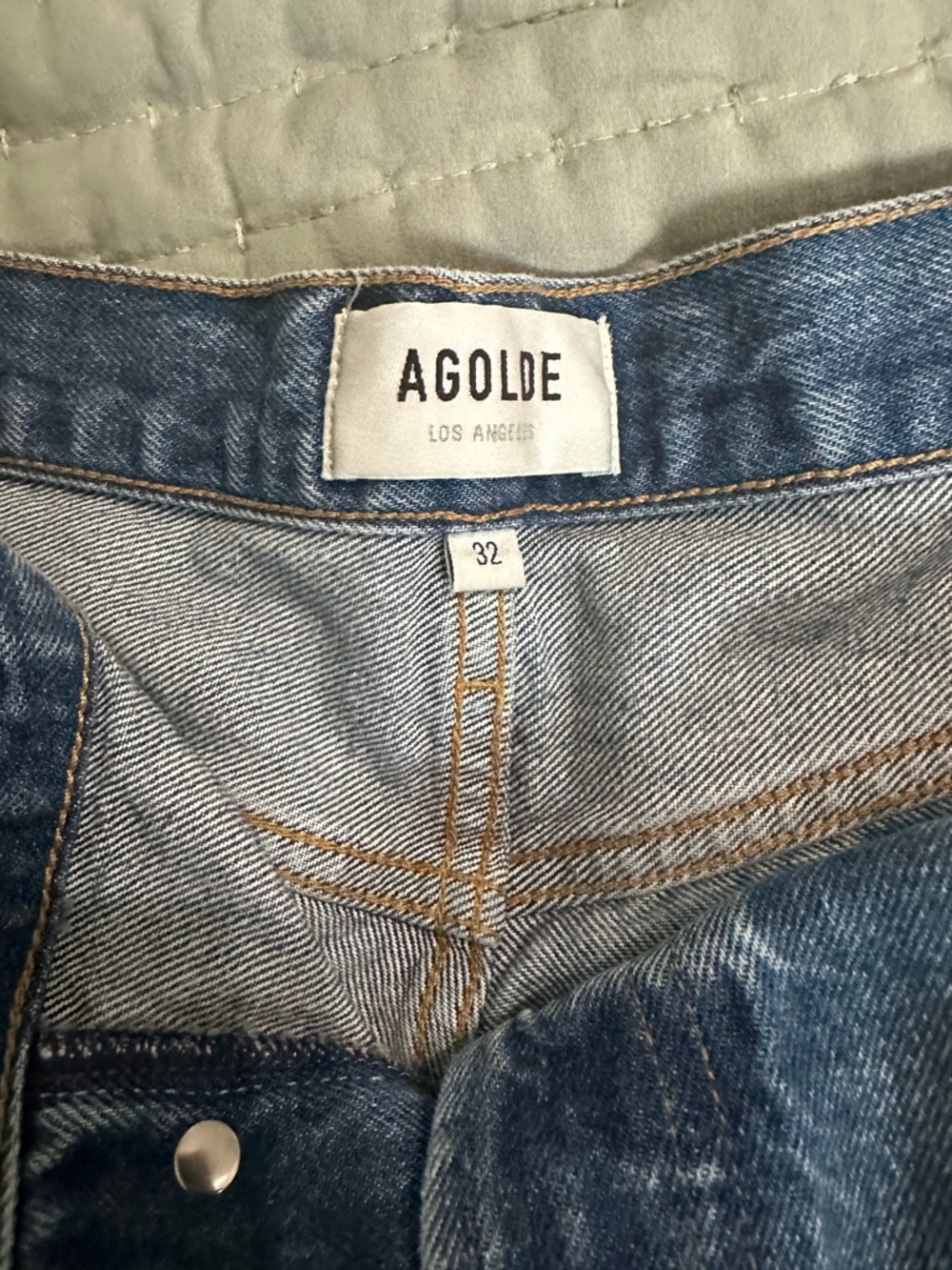 Agolde Parker Long Medium Wash Denim Shorts - Picture 6 of 7